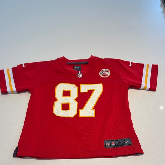 Nike NFL Kids Red and Yellow Chiefs Kelce 87 Sports Jersey - Picture 1 of 7